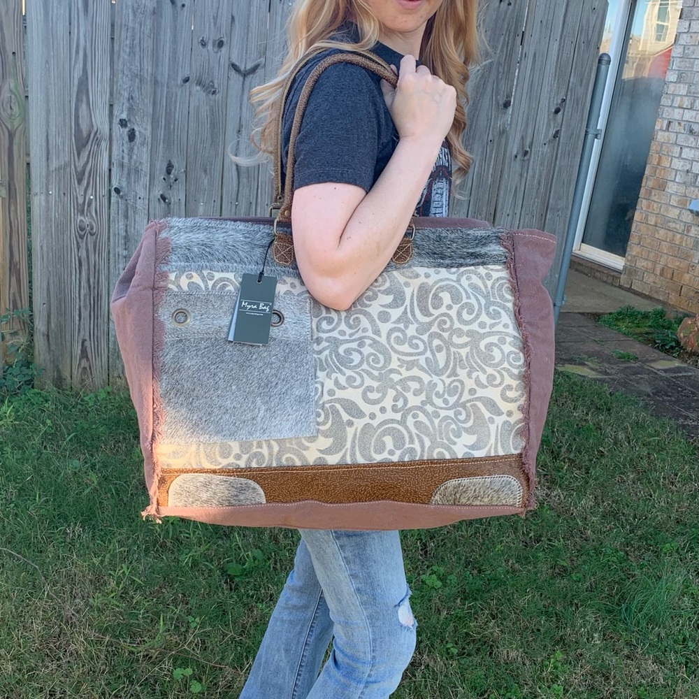 Myra Bag- Hide and Floral Weekender